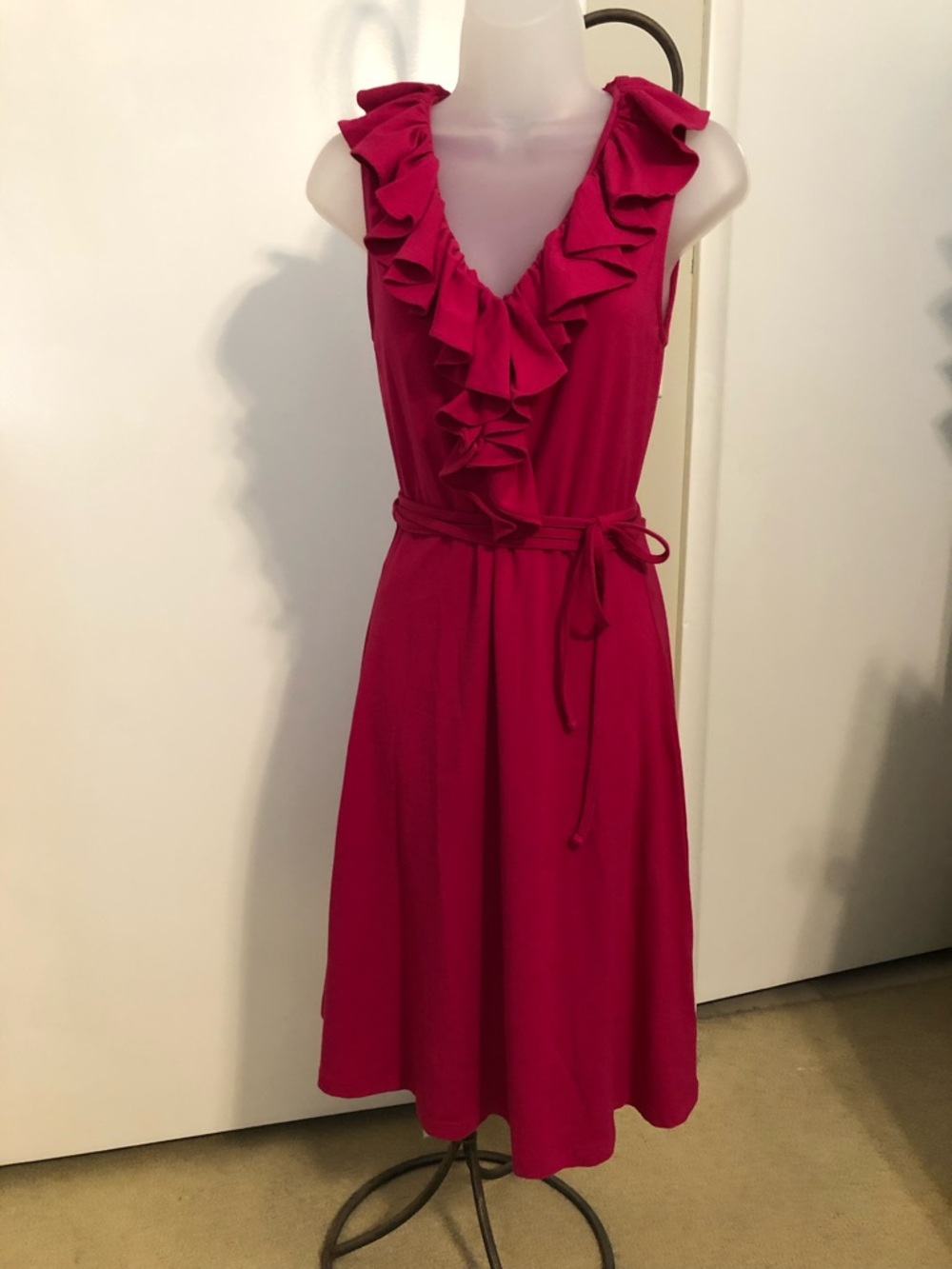 Ralph Lauren Raspberry Ruffle V-Neck Midi Dress